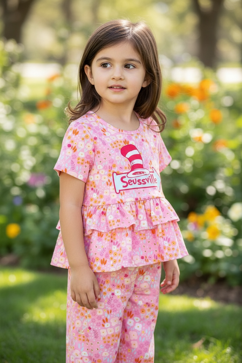 Seussville ruffle tunic w/ straight pants