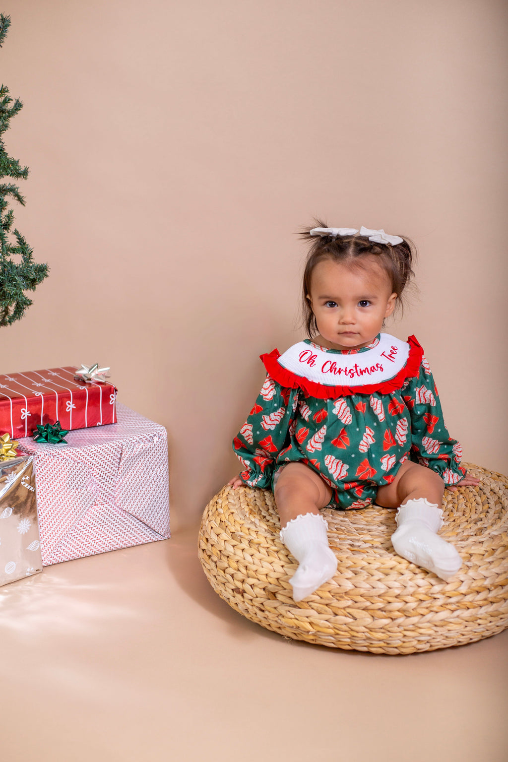 Christmas cakes smocked ruffle romper