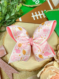 Football Print Pink Double Layer Hair Bow | Clip or Headband