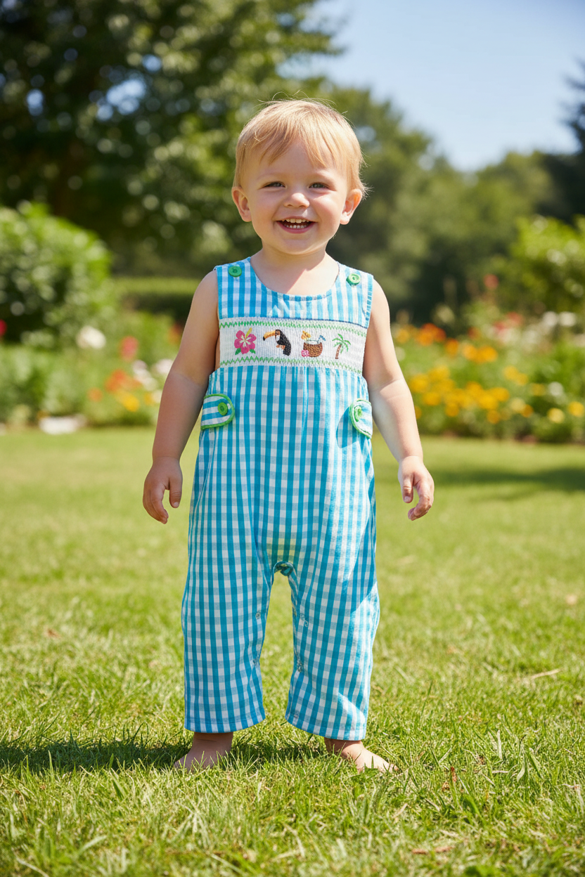 Tropical Embroidered Boys Romper