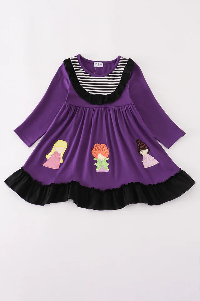 Purple witch applique dress