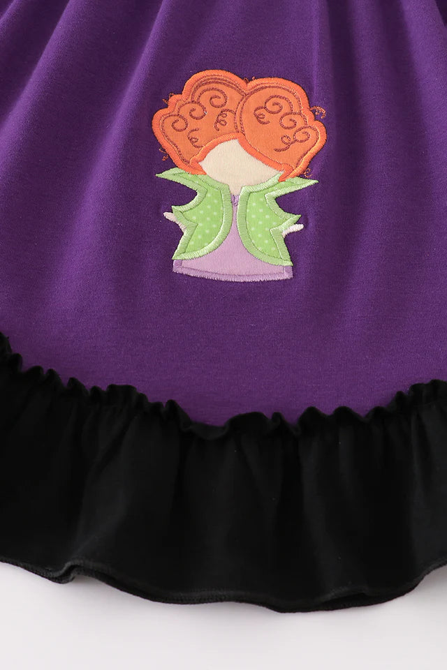 Purple witch applique dress