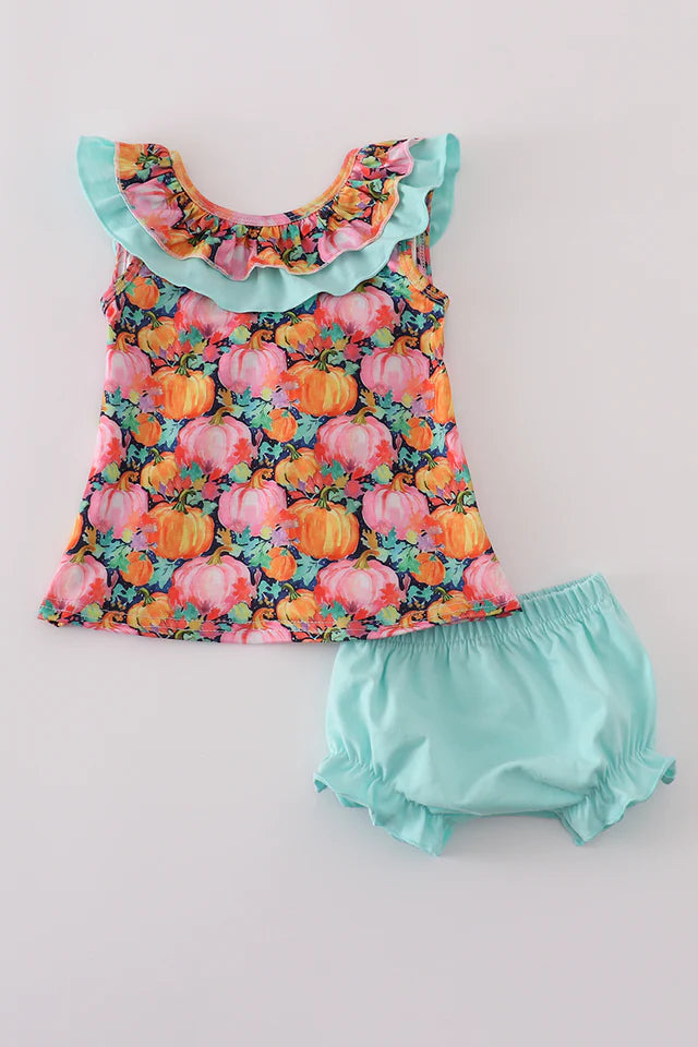 Pink pumpkin ruffle bloomer set