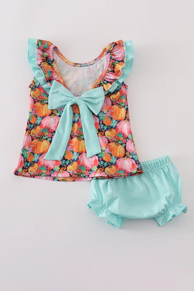 Pink pumpkin ruffle bloomer set