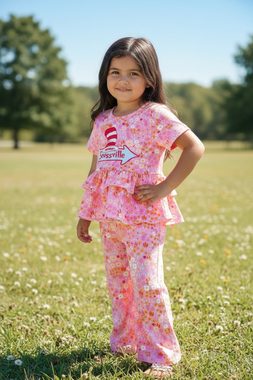 Seussville ruffle tunic w/ straight pants