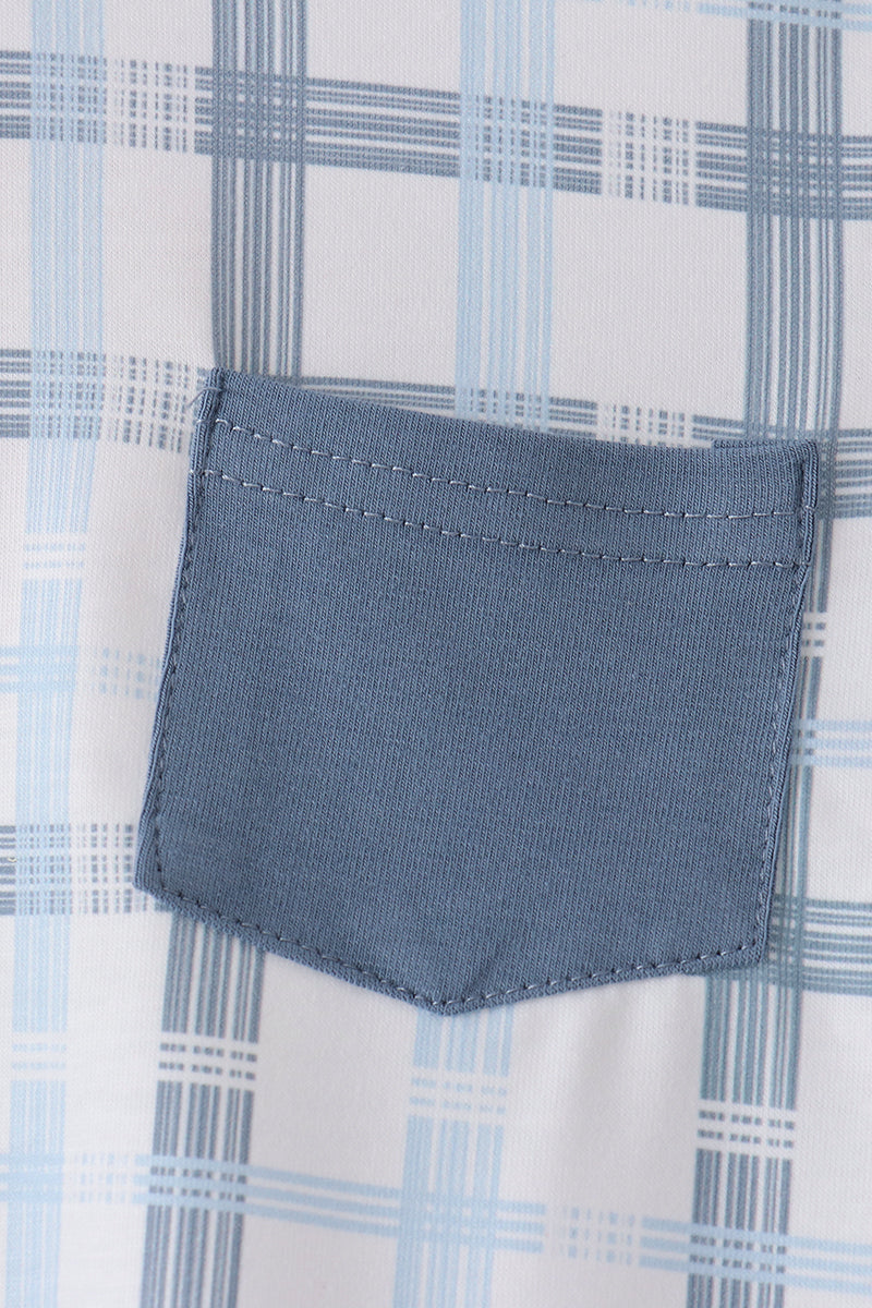 Blue plaid pocket top