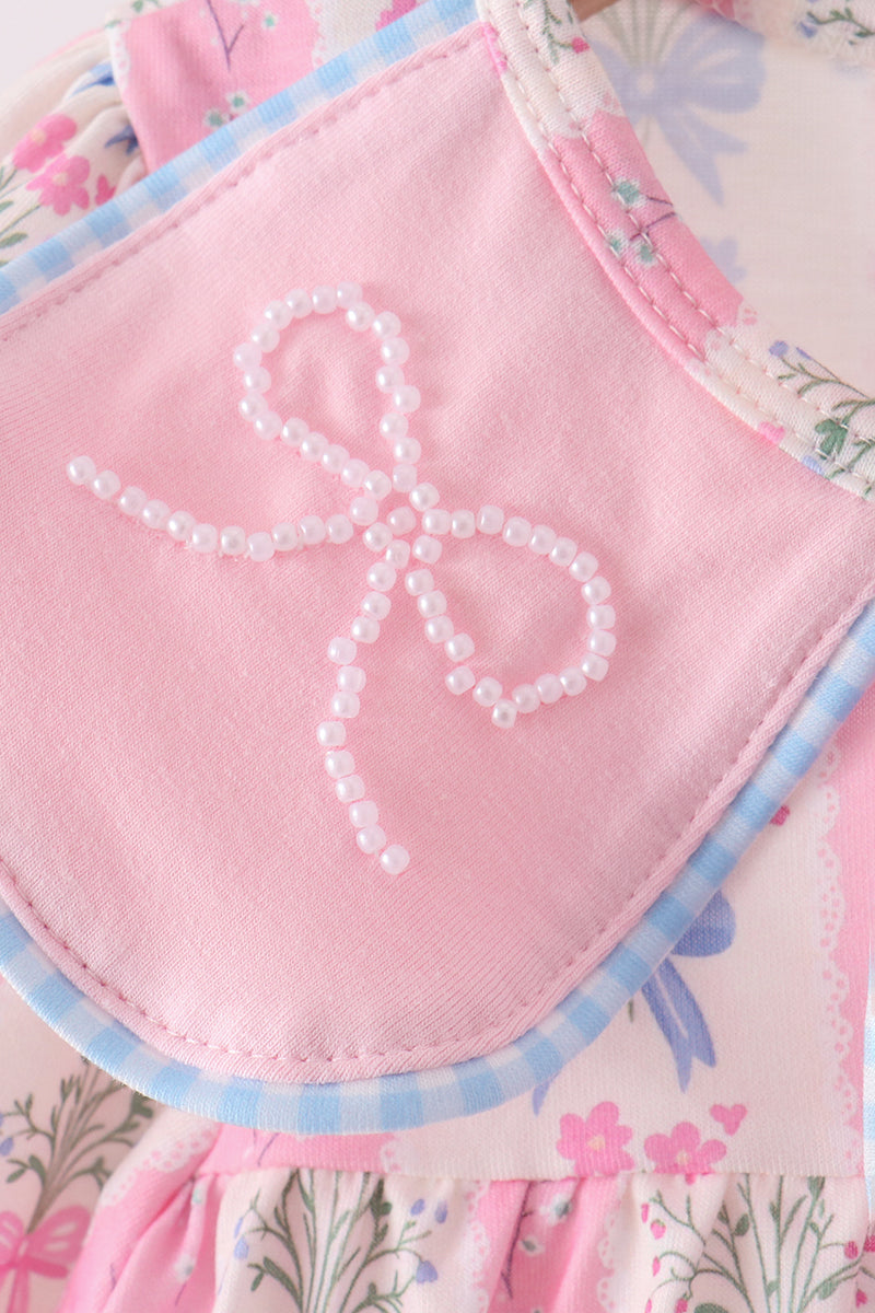 Pink Pearl Bow Floral Bloomer Set