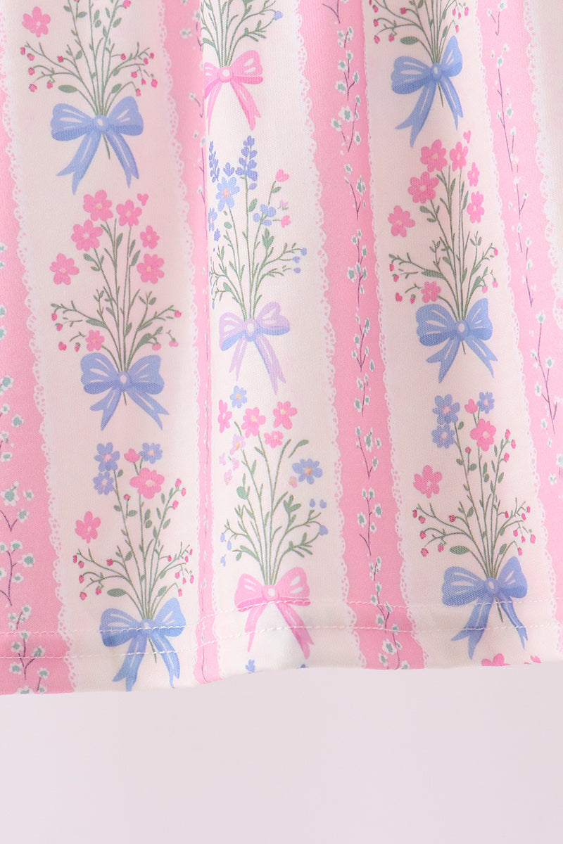 Pink Pearl Bow Floral Bloomer Set