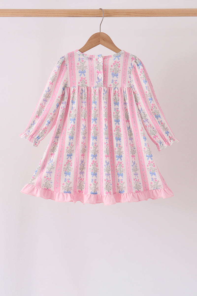 Pink Pearl Bow Floral Dress