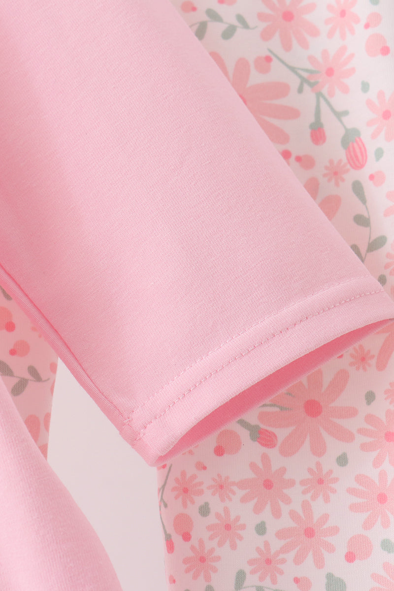 Pink floral bow pants set