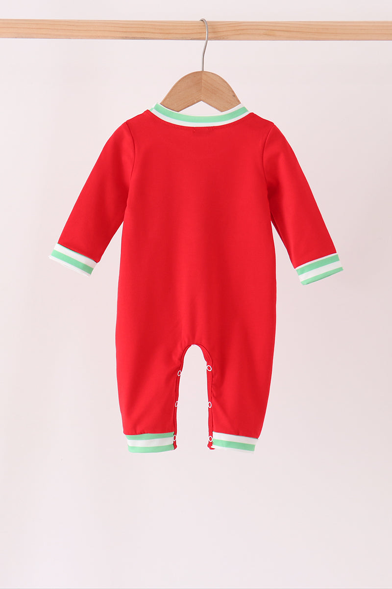 Red Gingerbread Tree Embroidery Romper