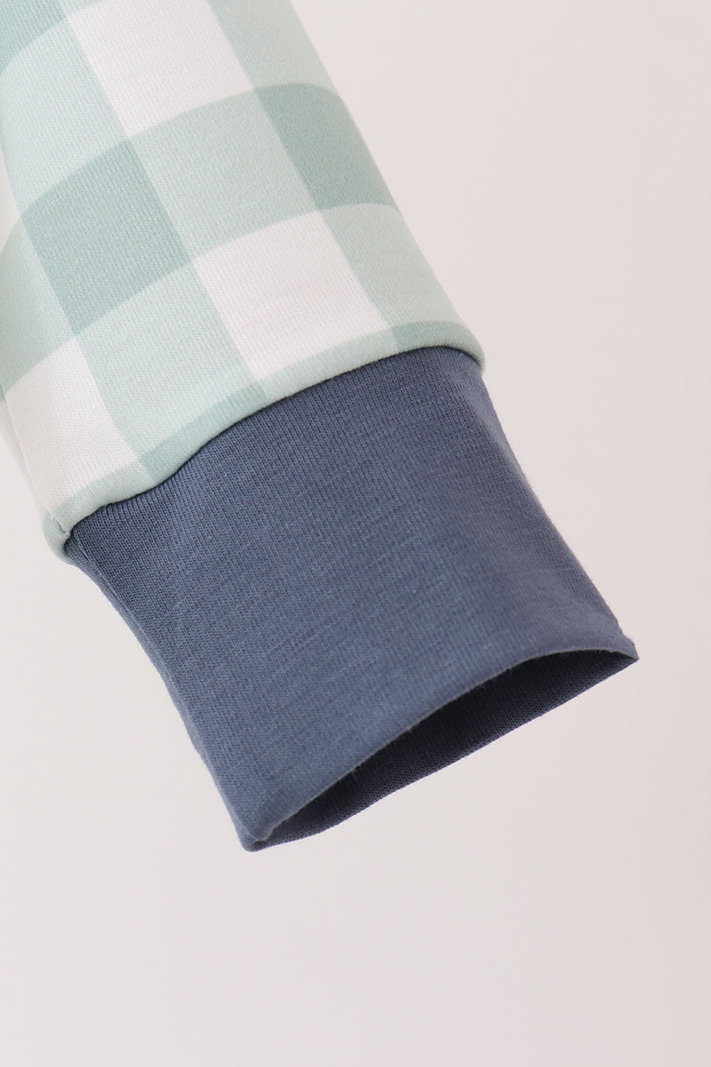 Sage Turkey Embroidery Gingham Romper