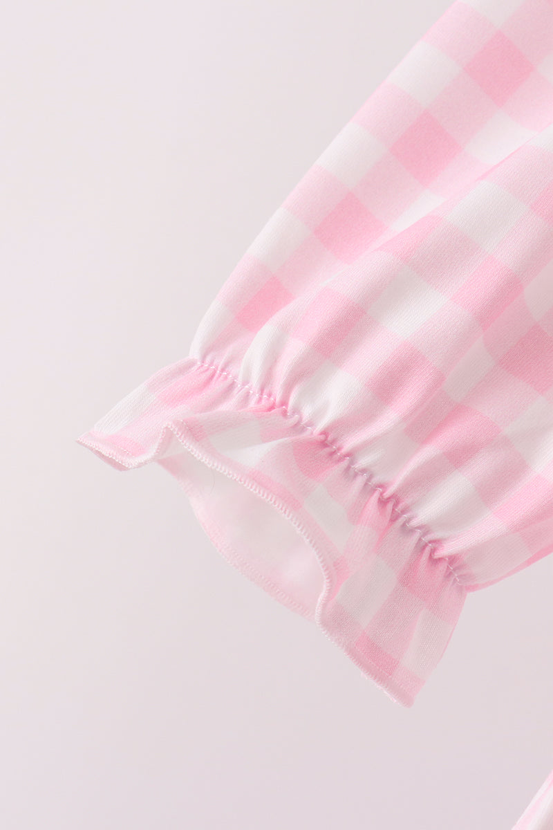 Pink Turkey Embroidery Gingham Bloomer Set