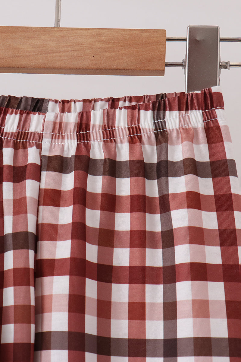 Sage Turkey Applique Plaid Pants Set