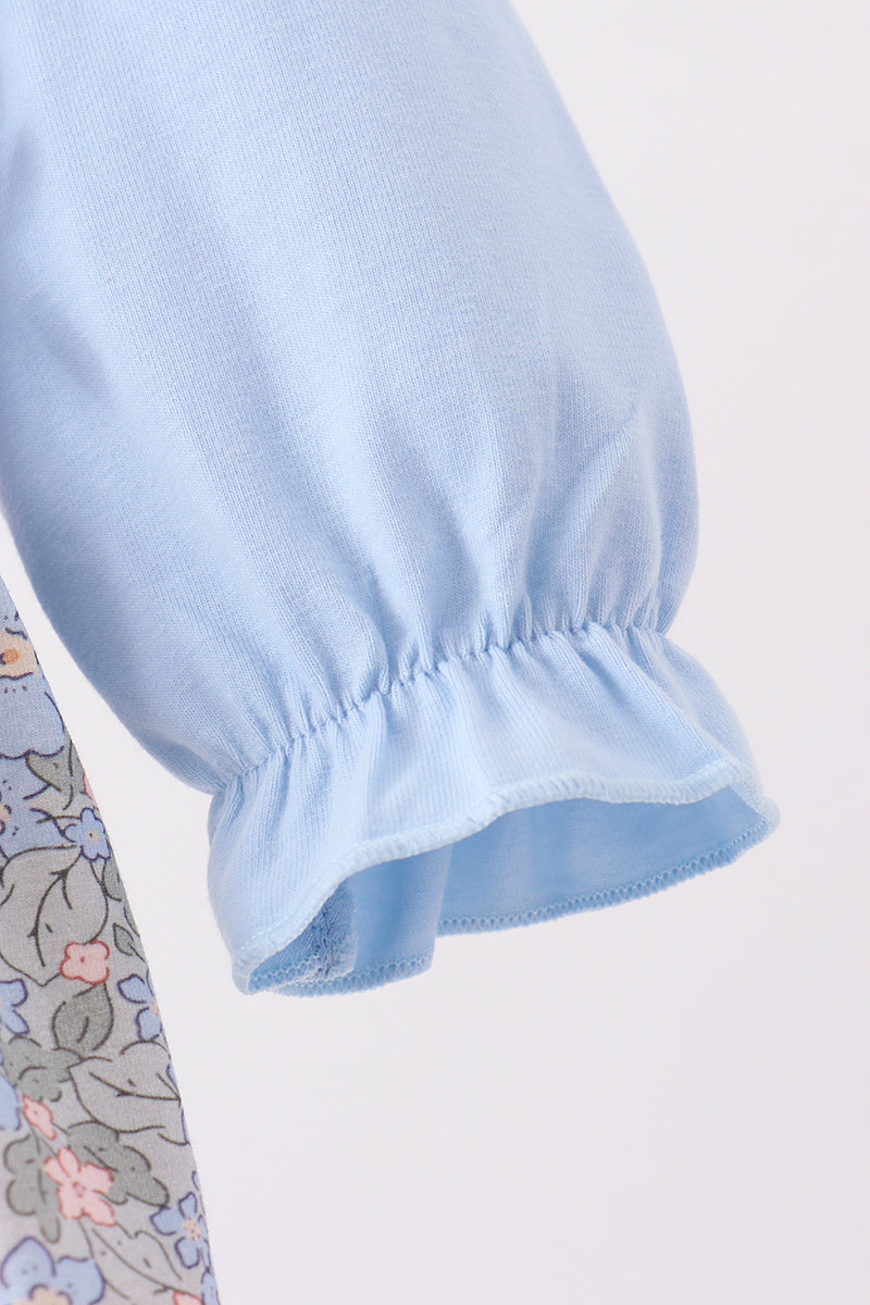 Blue Floral Bow Smocked 2pc Bubble Set