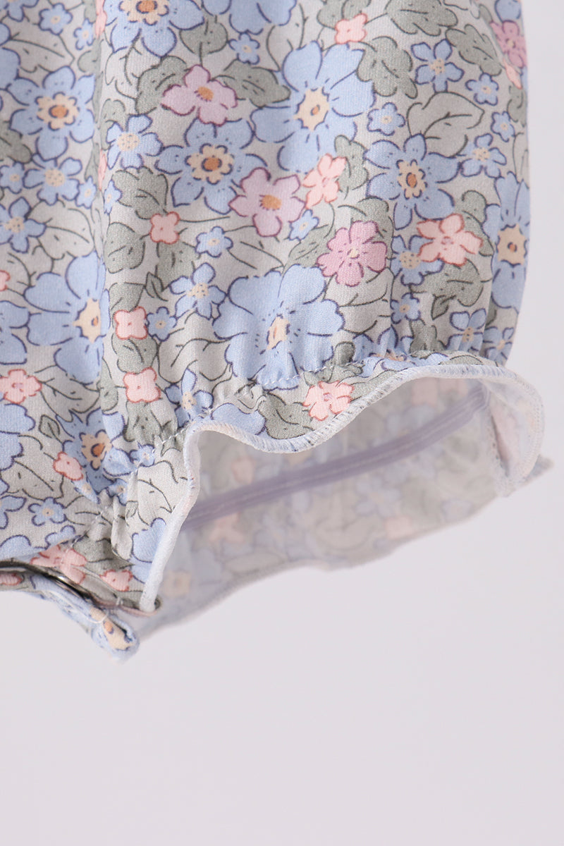 Blue Floral Bow Smocked 2pc Bubble Set