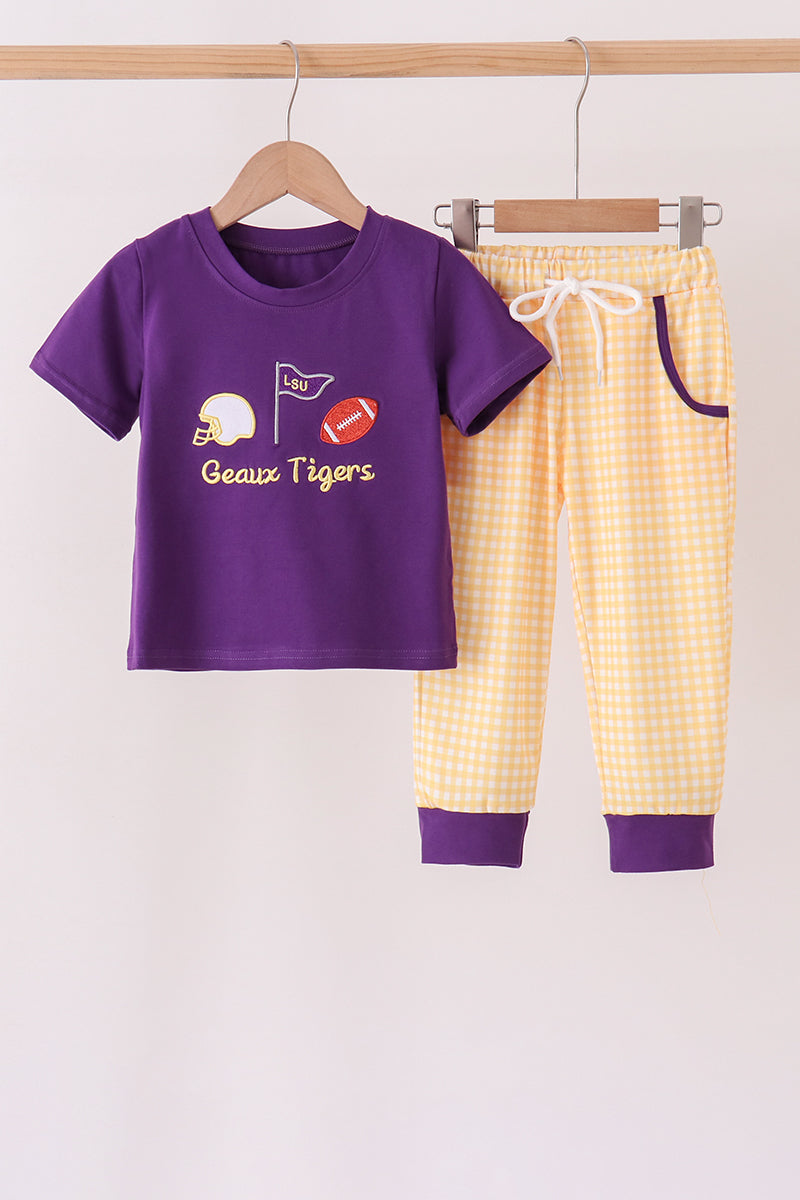 Purple LSU Geaux Tigers Embroidery Pants Set