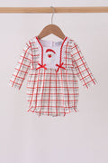 Red Plaid Santa Smocked Bow Bubble
