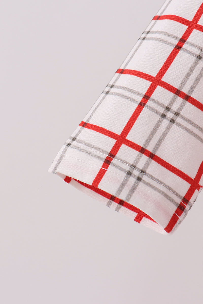 Red Plaid Santa Smocked Bow Bubble