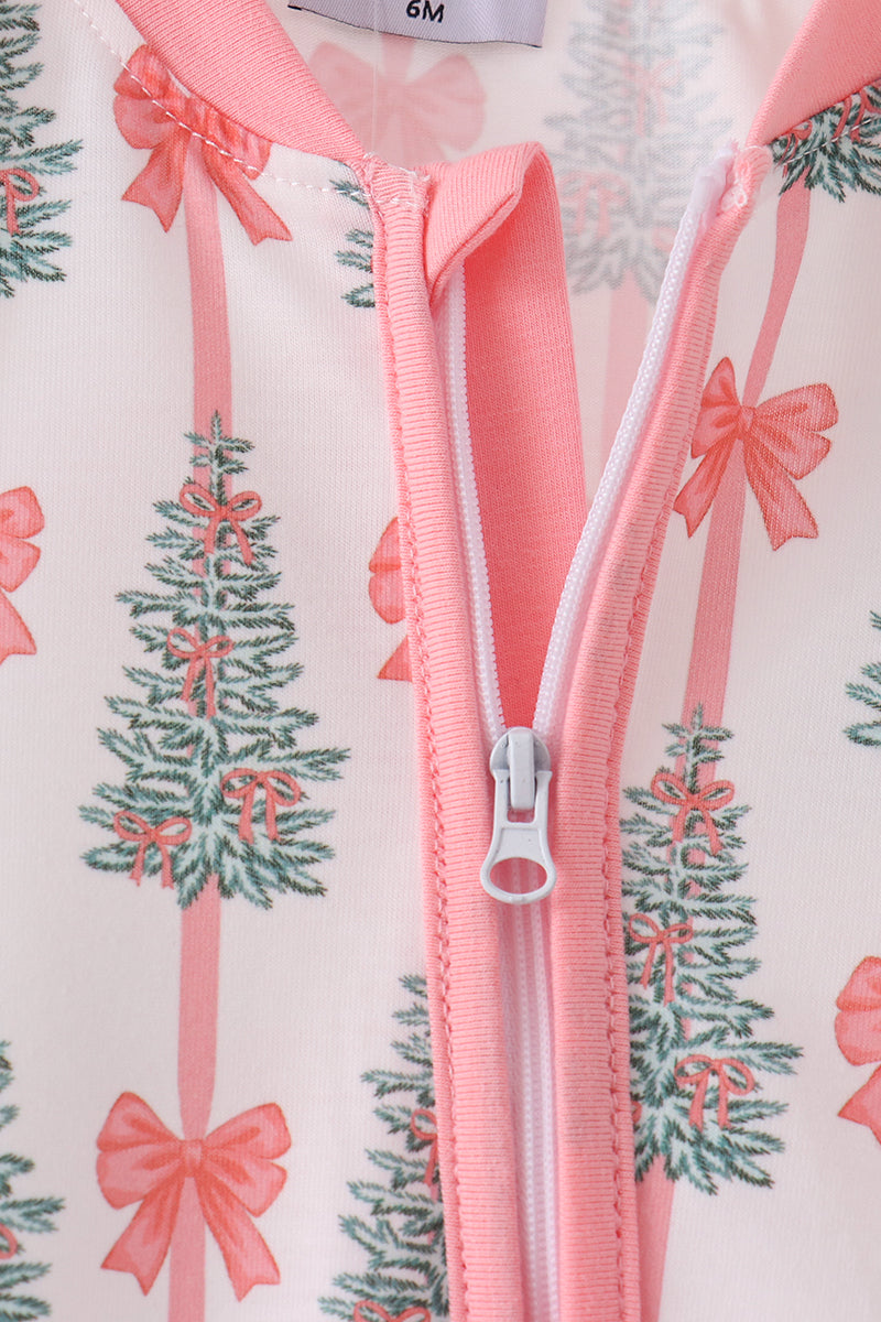 Pink Christmas Tree Bow Romper