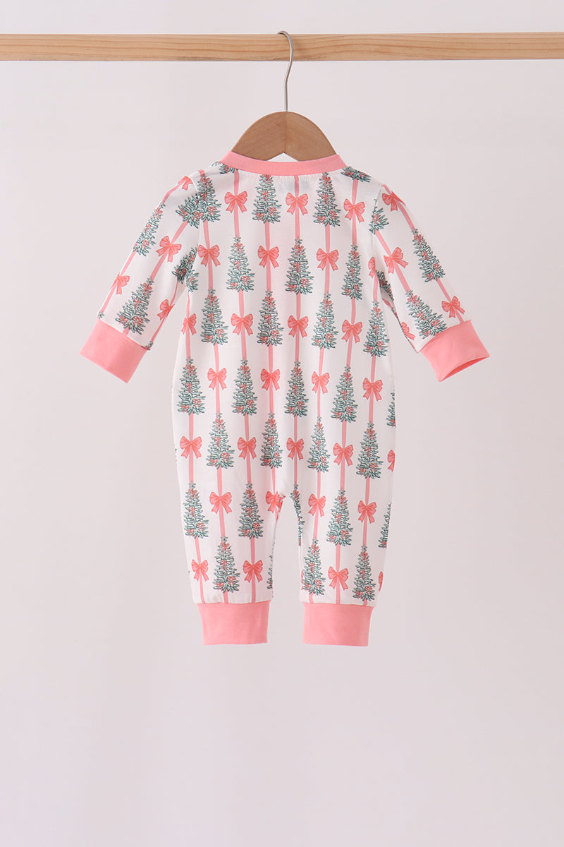 Pink Christmas Tree Bow Romper