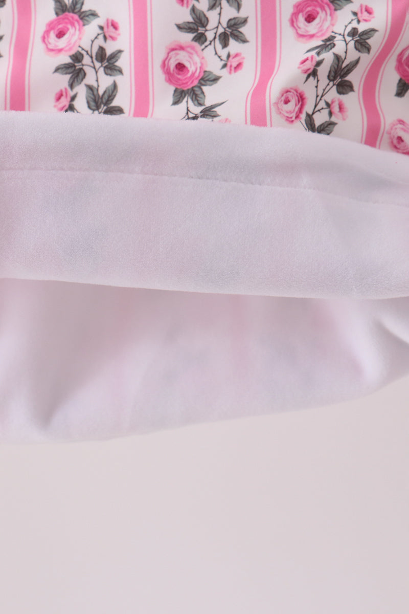 Pink Floral Stripe Ruffle Raincoat