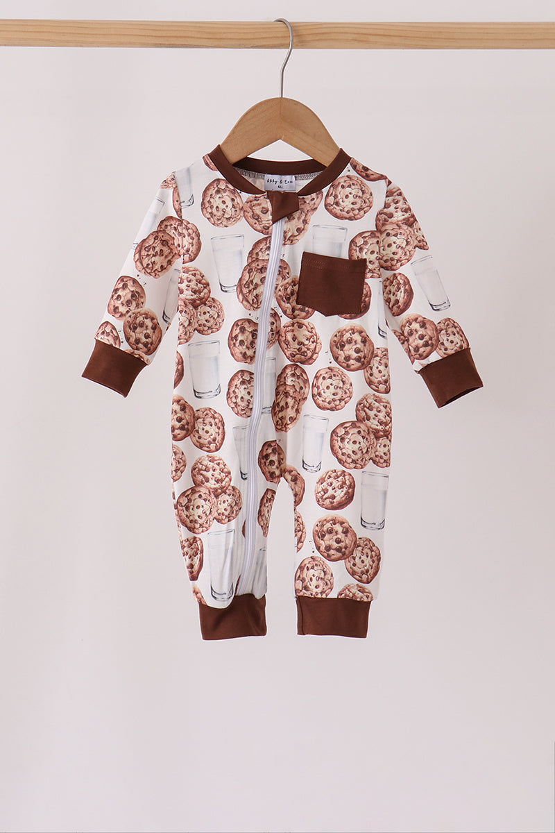 Brown Milk Cookie Print Romper