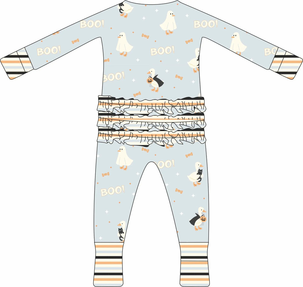 Max and Pippa | Boo Goose Halloween Ruffle Convertible Zippie Pajamas