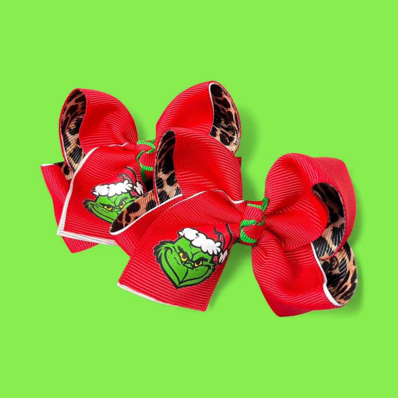 3" 2pc set Grinch hair bow on clip
