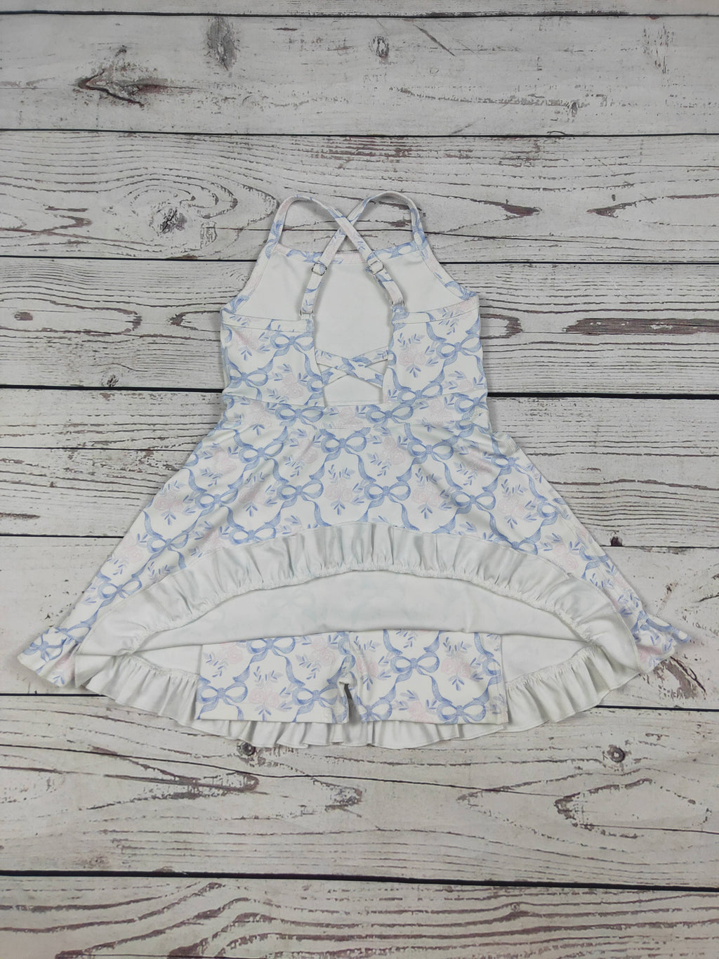 Flower Bow Print Girls Athletic Dresses