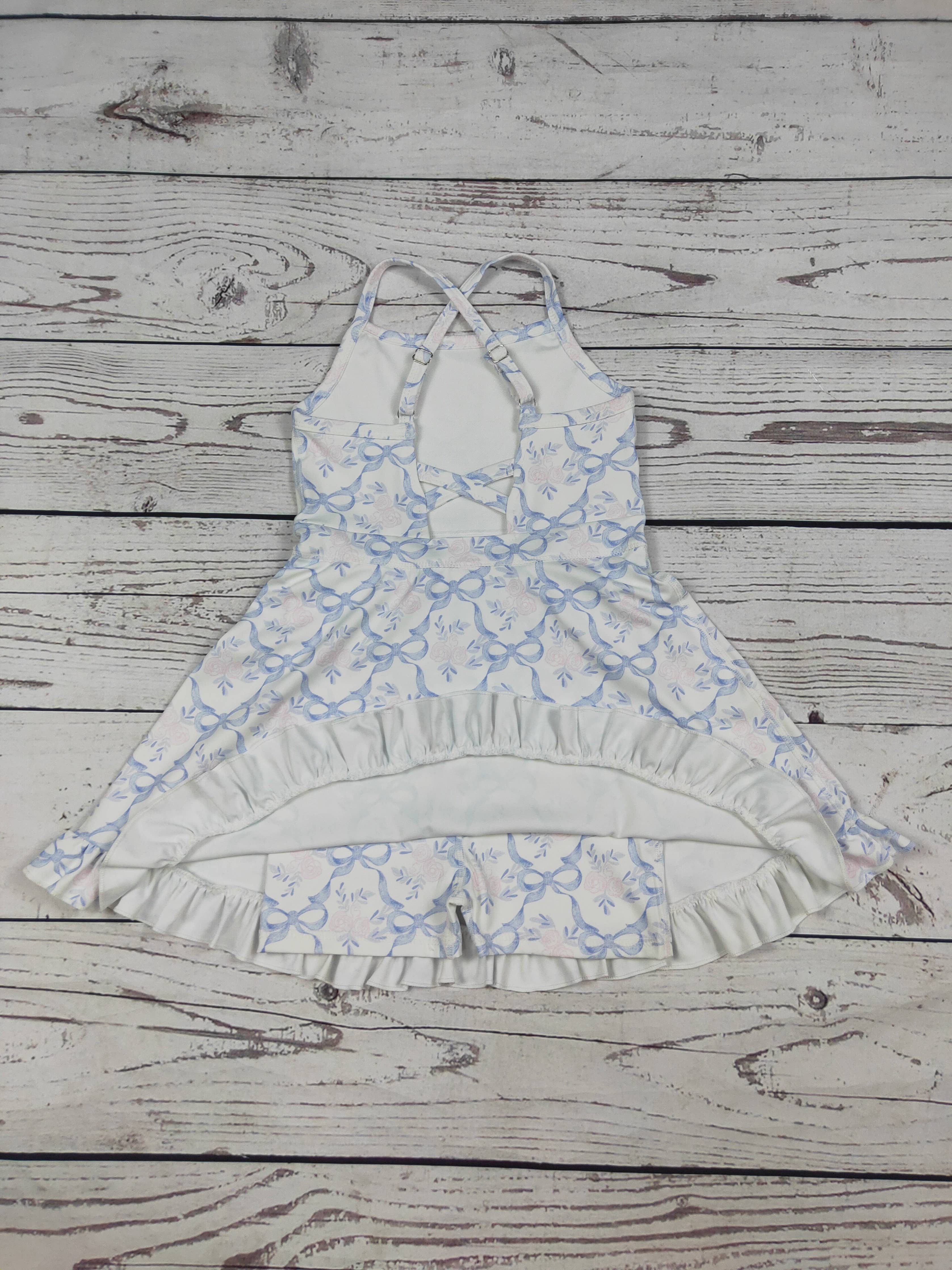 Flower Bow Print Girls Athletic Dresses