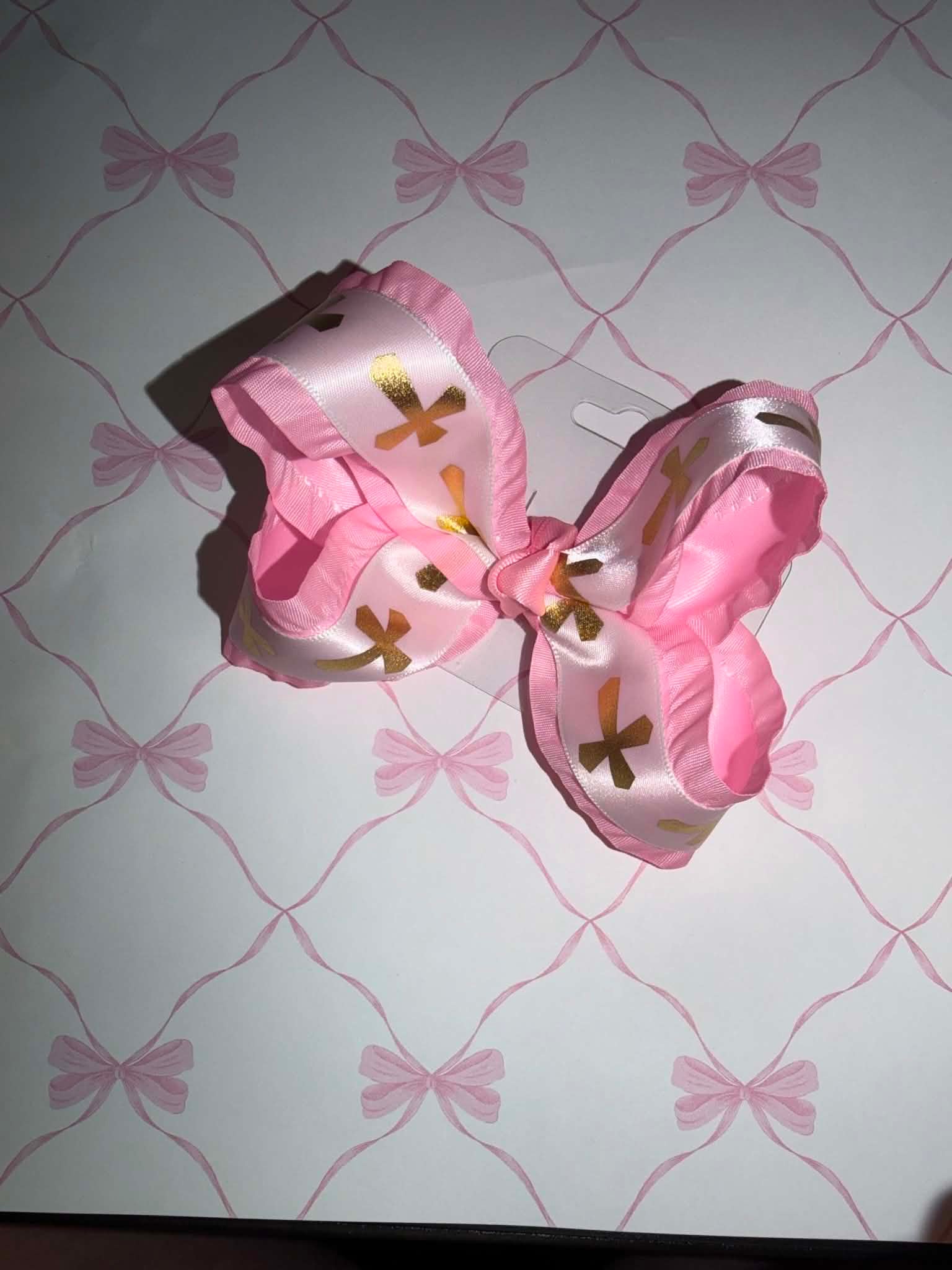4" Pink Ruffle Cross Hairbow