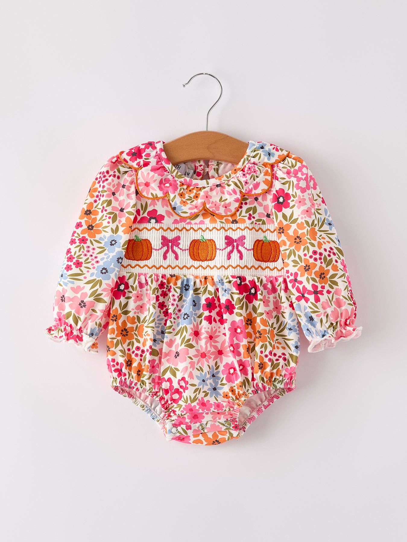 Pumpkin Bow Smock Floral Romper