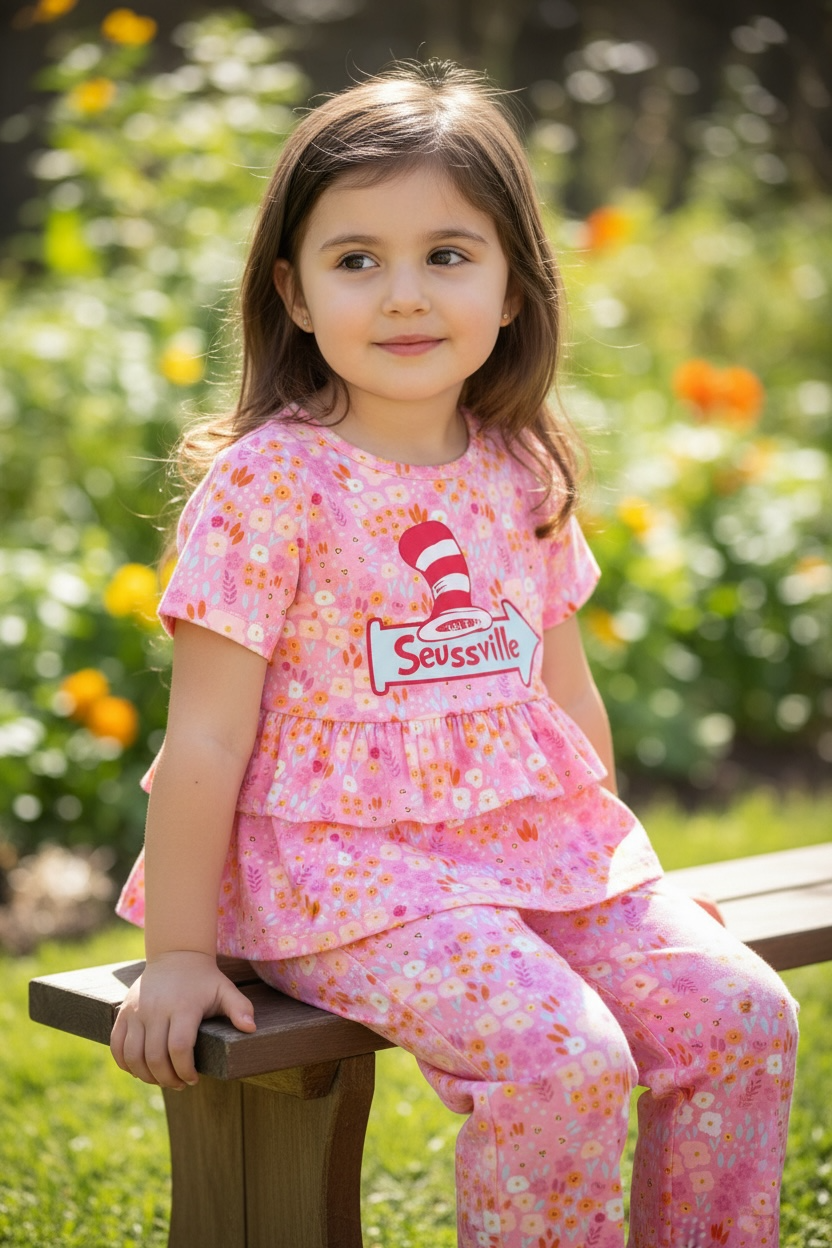Seussville ruffle tunic w/ straight pants