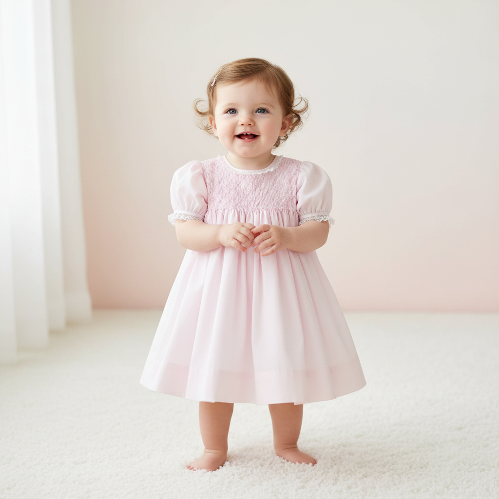 Fully Smocked Dress with French Lace