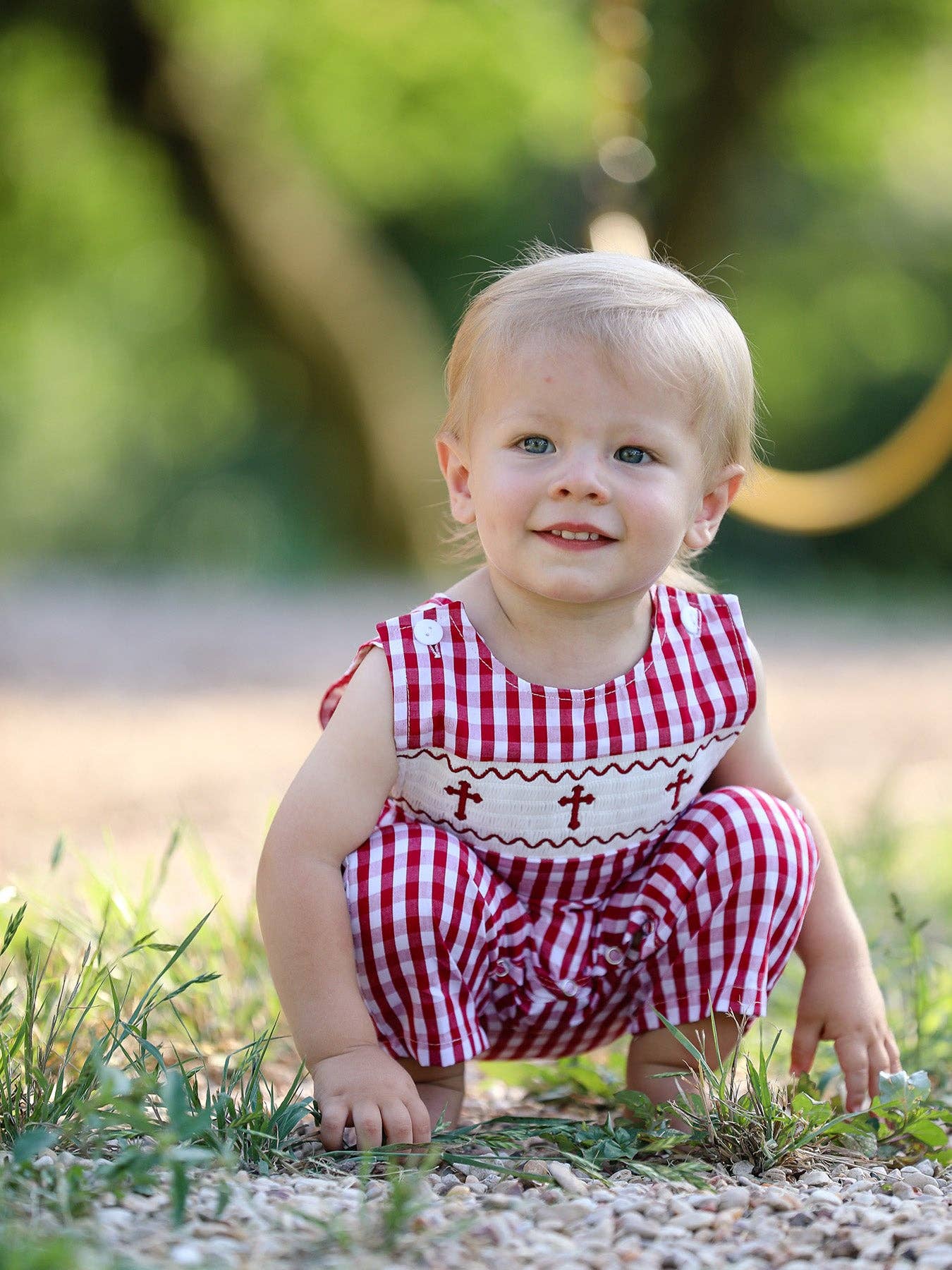 Red Smocked Church Boys Romper
