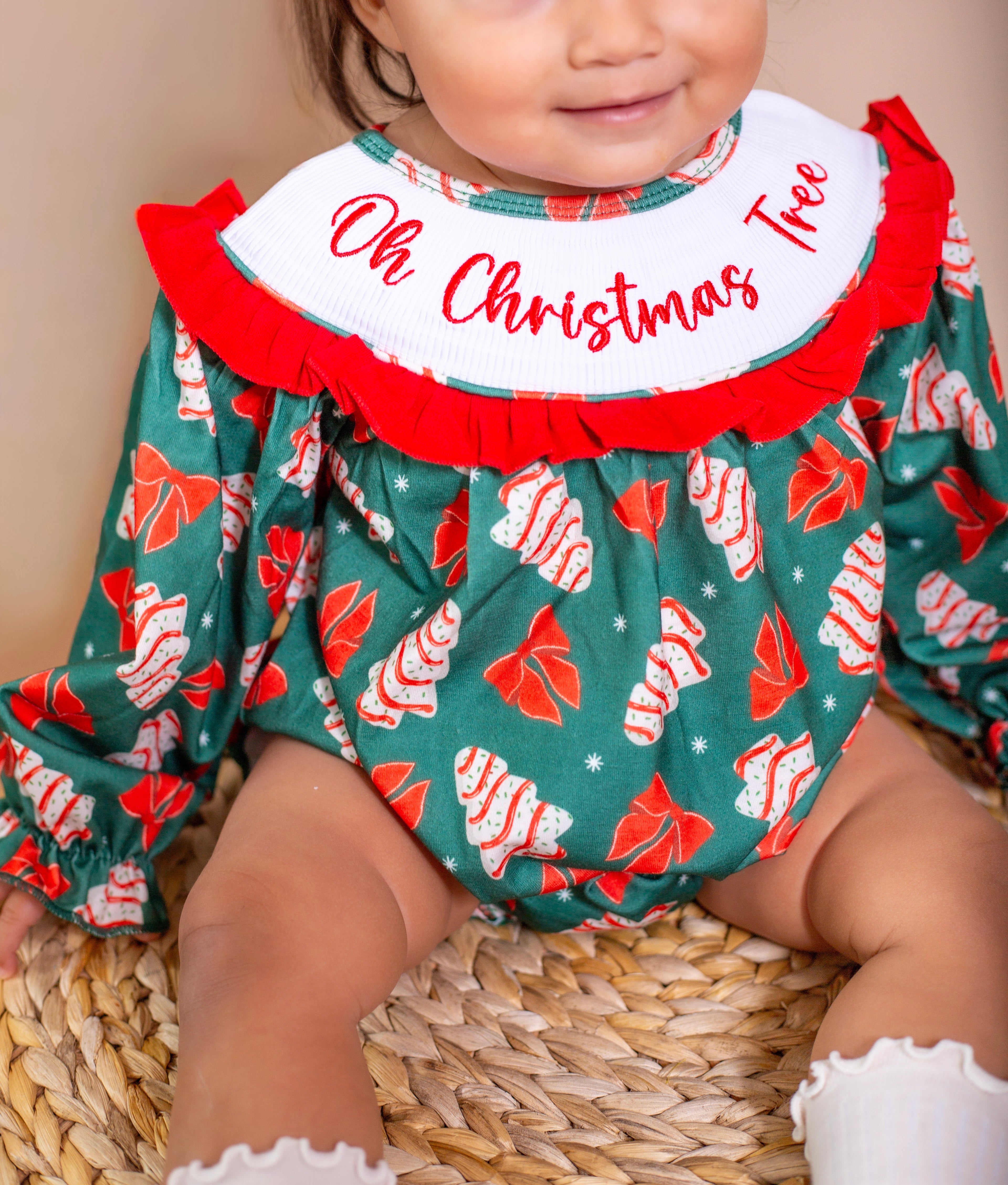 Christmas cakes smocked ruffle romper