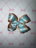 4" Tan/Blue Hairbow