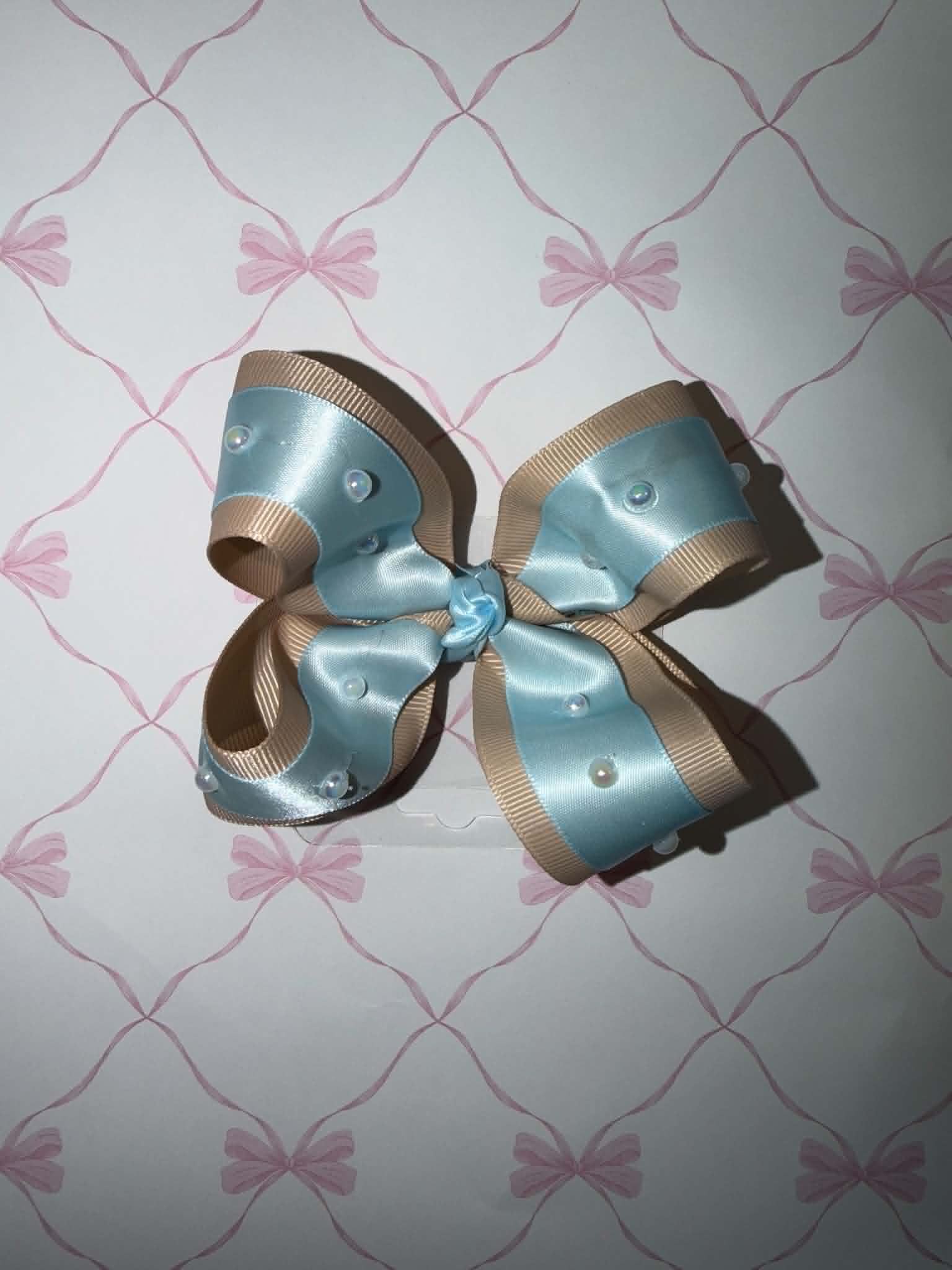 4" Tan/Blue Hairbow