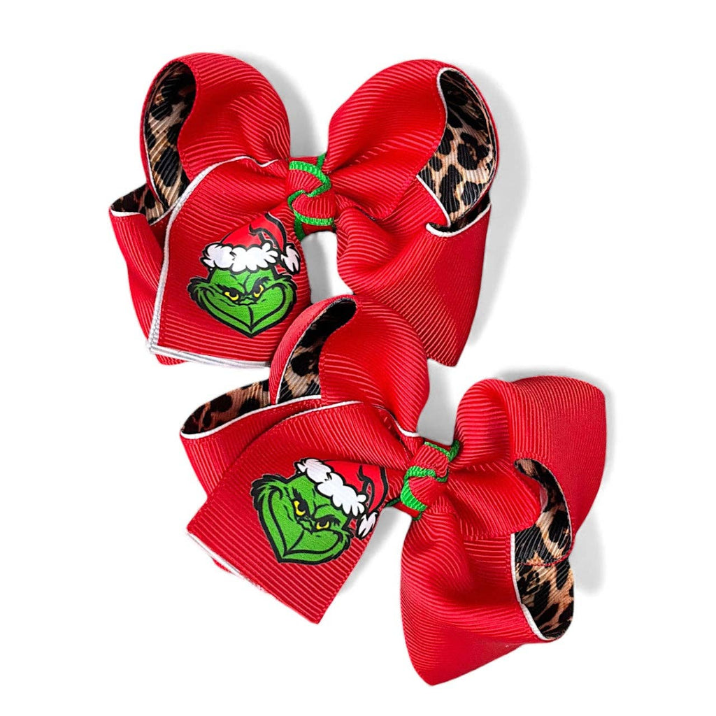 3" 2pc set Grinch hair bow on clip