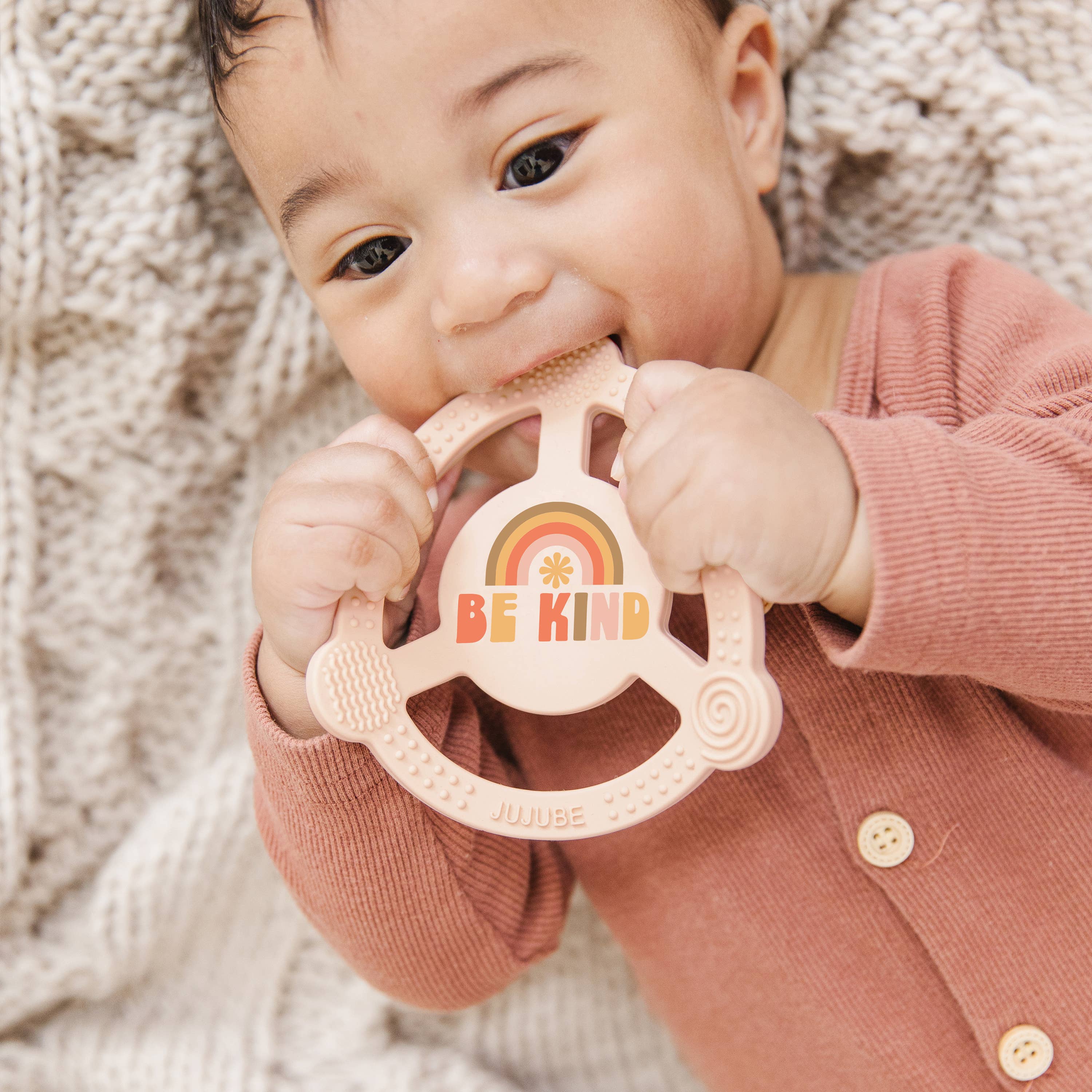 Silicone Teether Ring with Detachable Clip Be Kind Rainbows