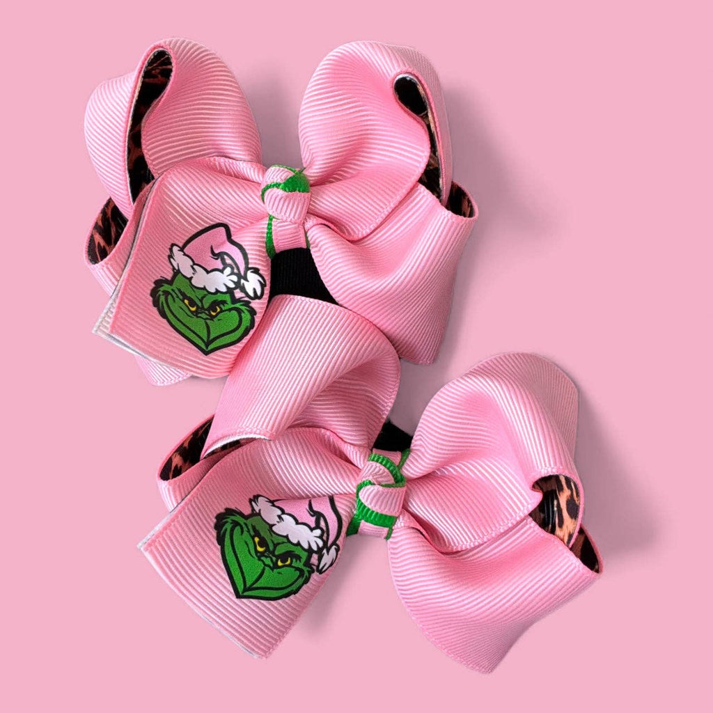 3" 2pc set Grinch hair bow on clip