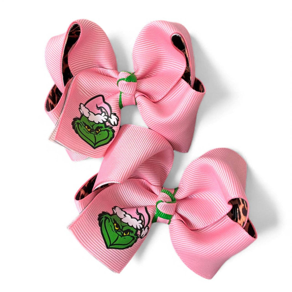 3" 2pc set Grinch hair bow on clip