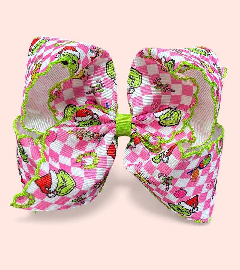 5" Pink Grinch hair bow on clip