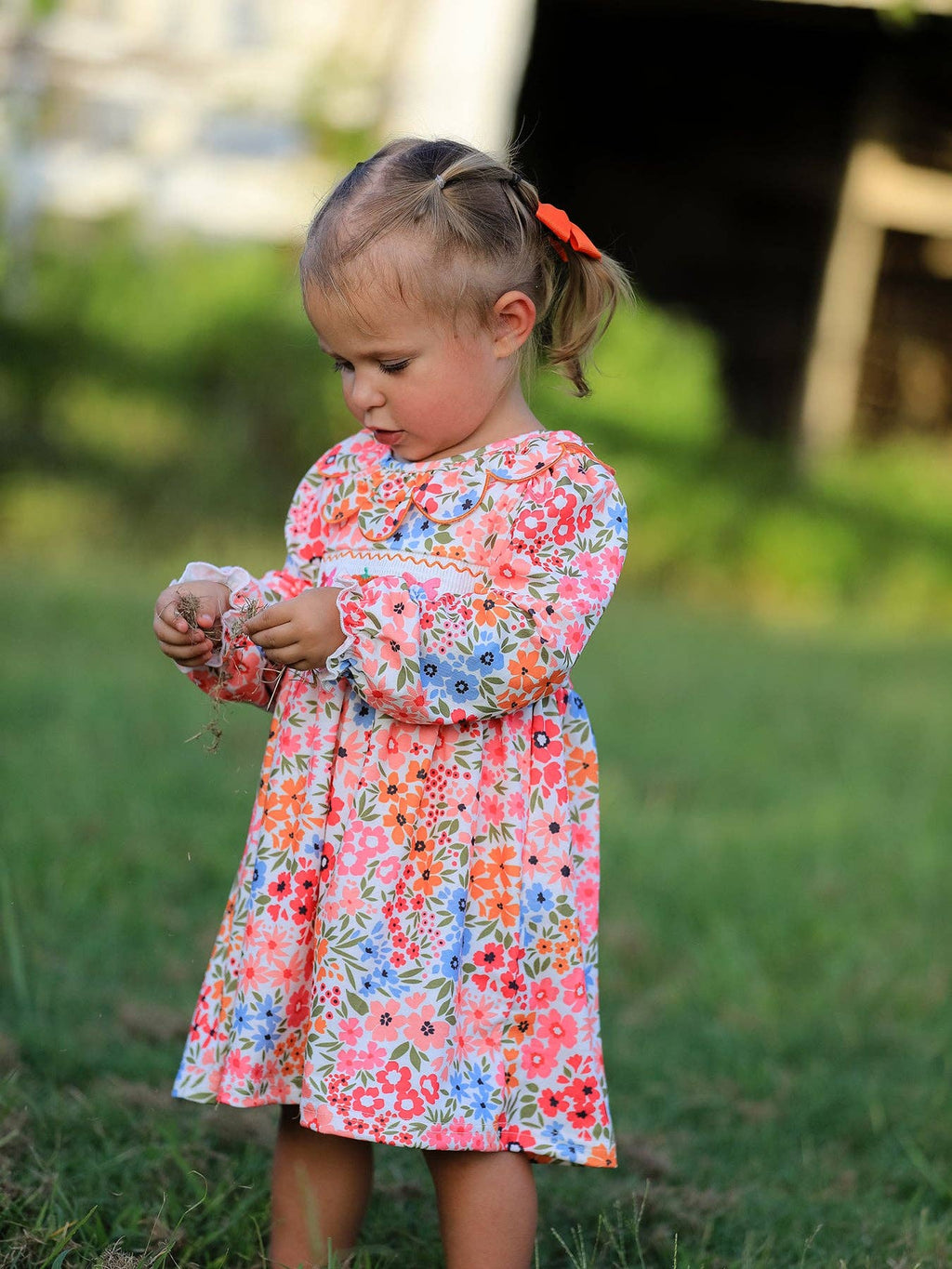 Pumpkin Bow Smock Floral Dress