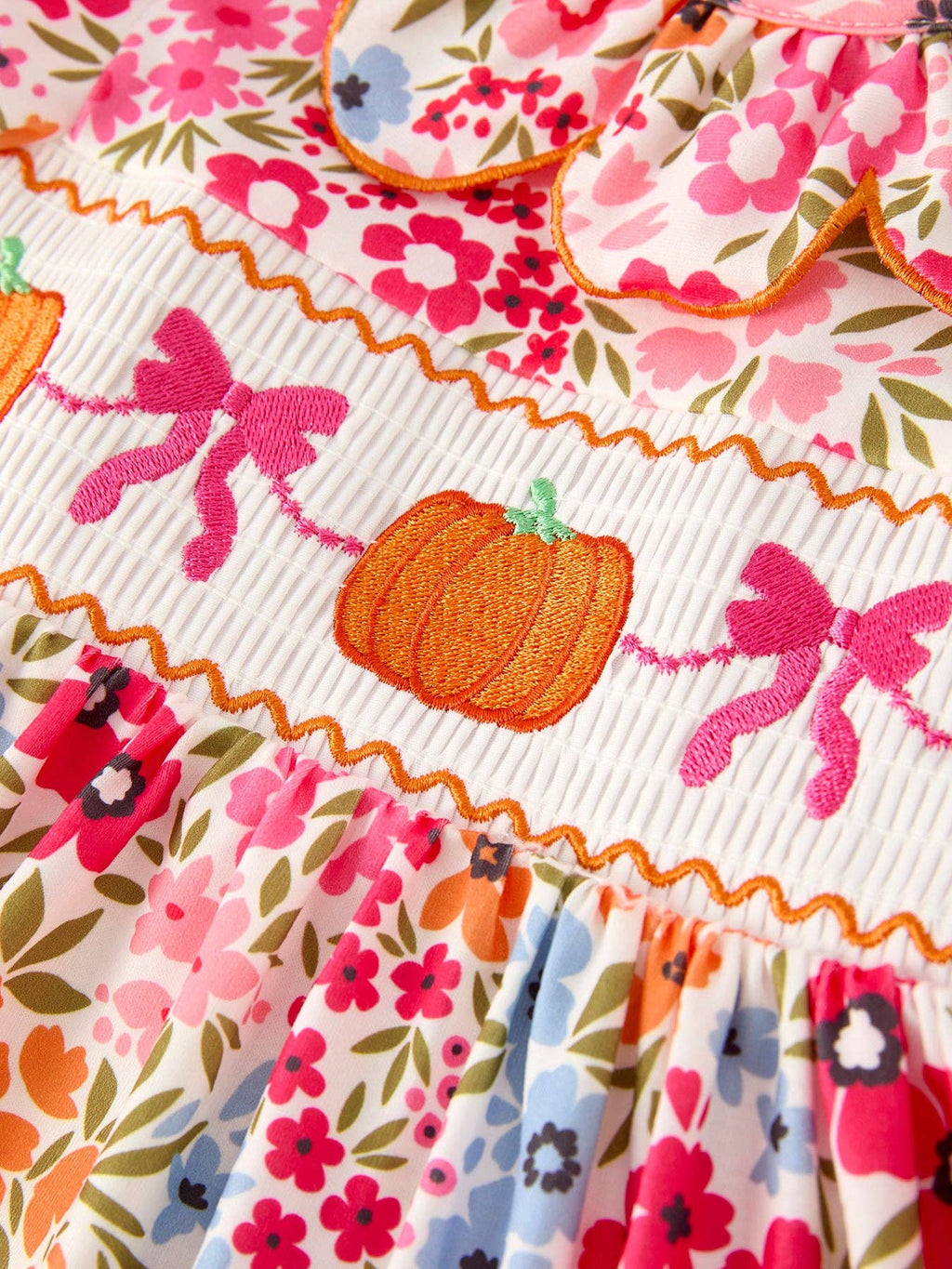 Pumpkin Bow Smock Floral Dress