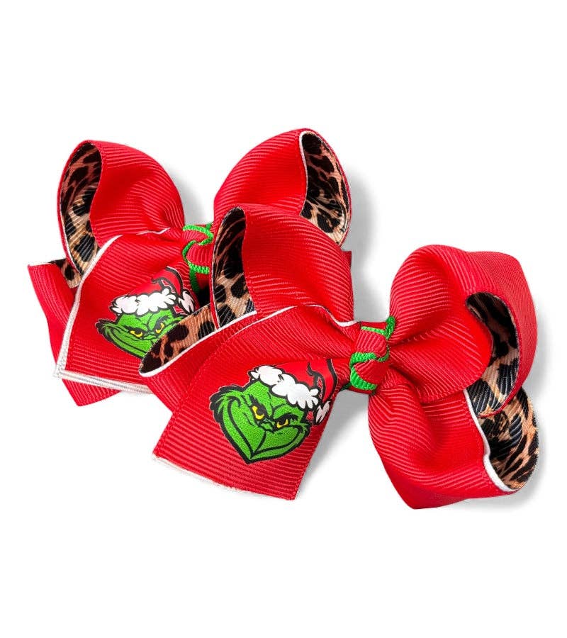 3" 2pc set Grinch hair bow on clip