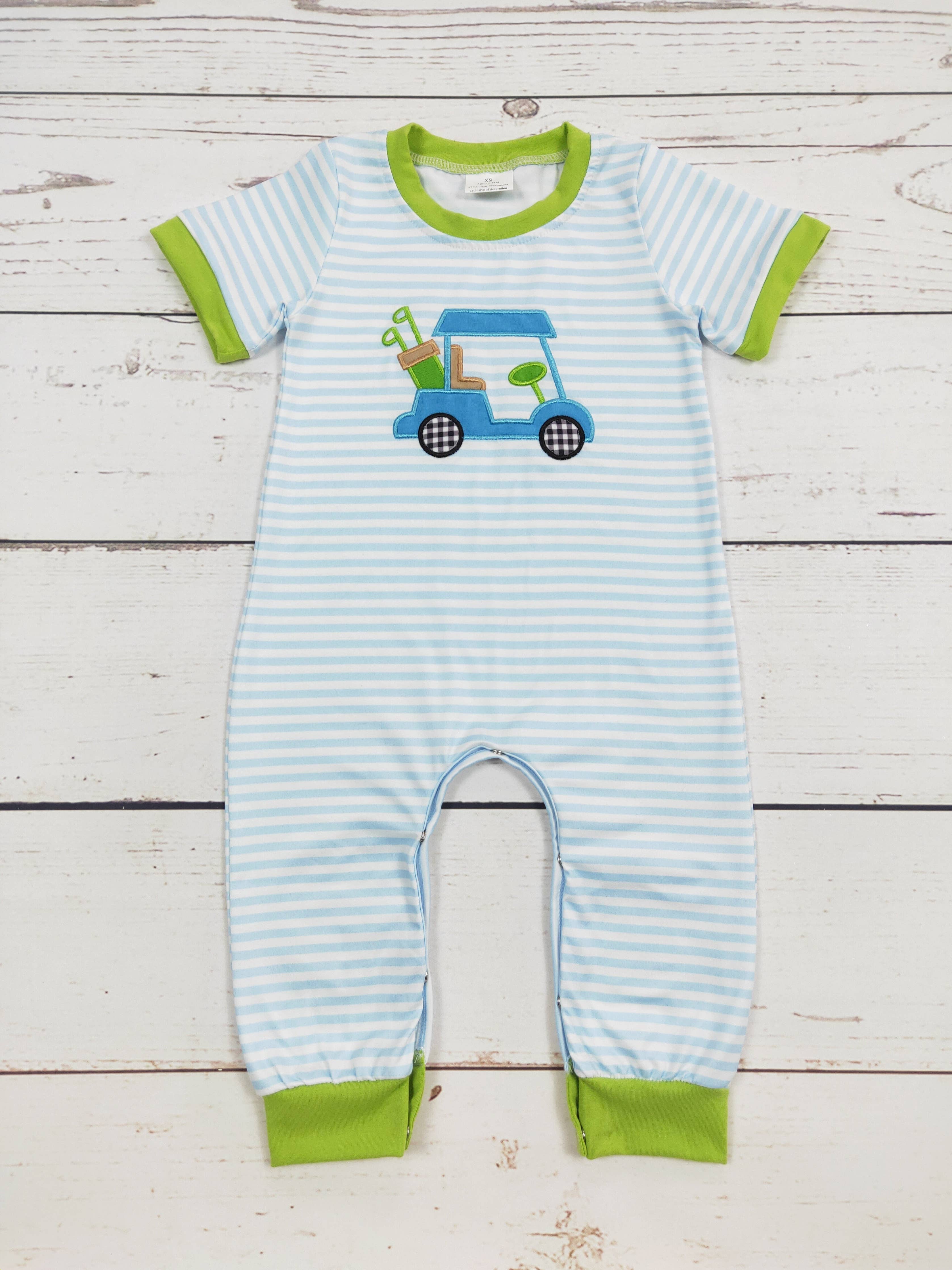 Boy Golf Cart Appliqué Romper