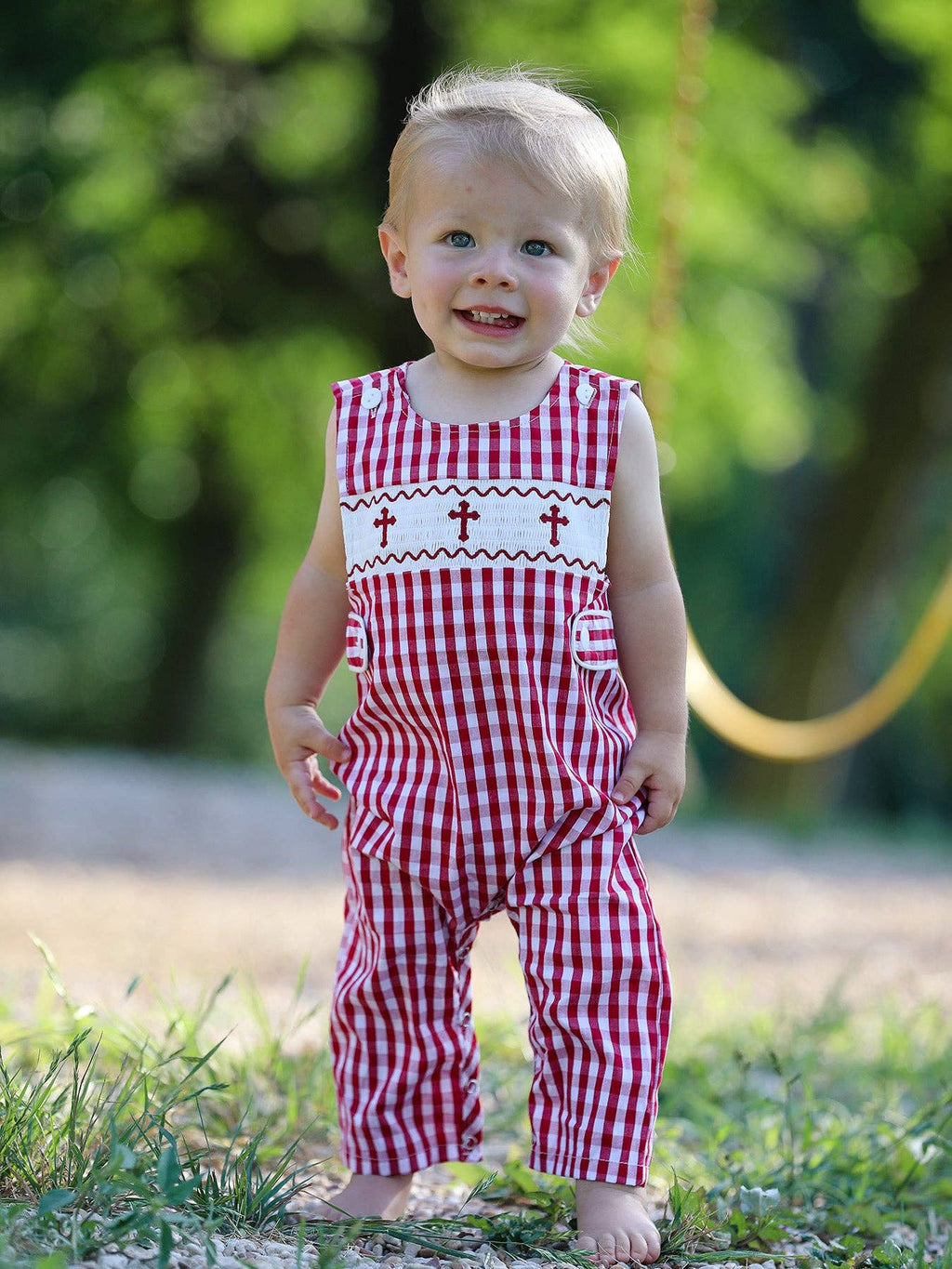 Red Smocked Church Boys Romper