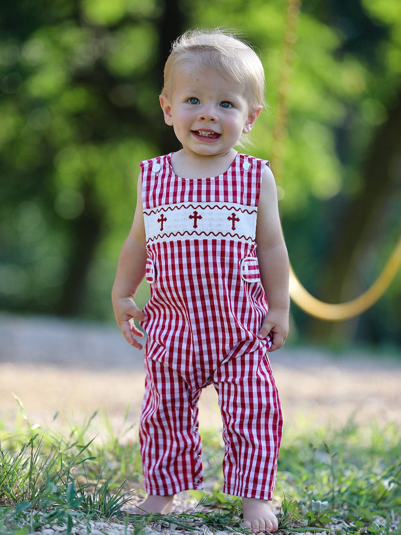 Red Smocked Church Boys Romper